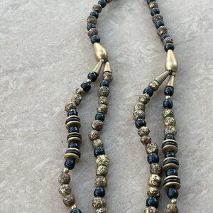 Vintage Gold and Black Bead Double Layer Long Necklace